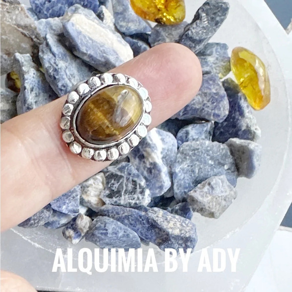 Tiger's eye Victorian adjustable silver ring - Picture 3 of 6